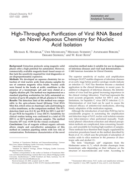 High-Throughput Purification of Viral RNA Based on Novel Aqueous Chemistry for Nucleic Acid Isolation