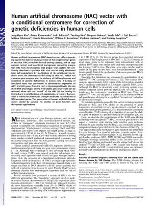 Human Artificial Chromosome (HAC) Vector with a Conditional Centromere for Correction of Genetic Deficiencies in Human Cells