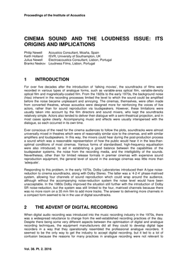 Cinema Sound and the Loudness Issue: Its Origins and Implications