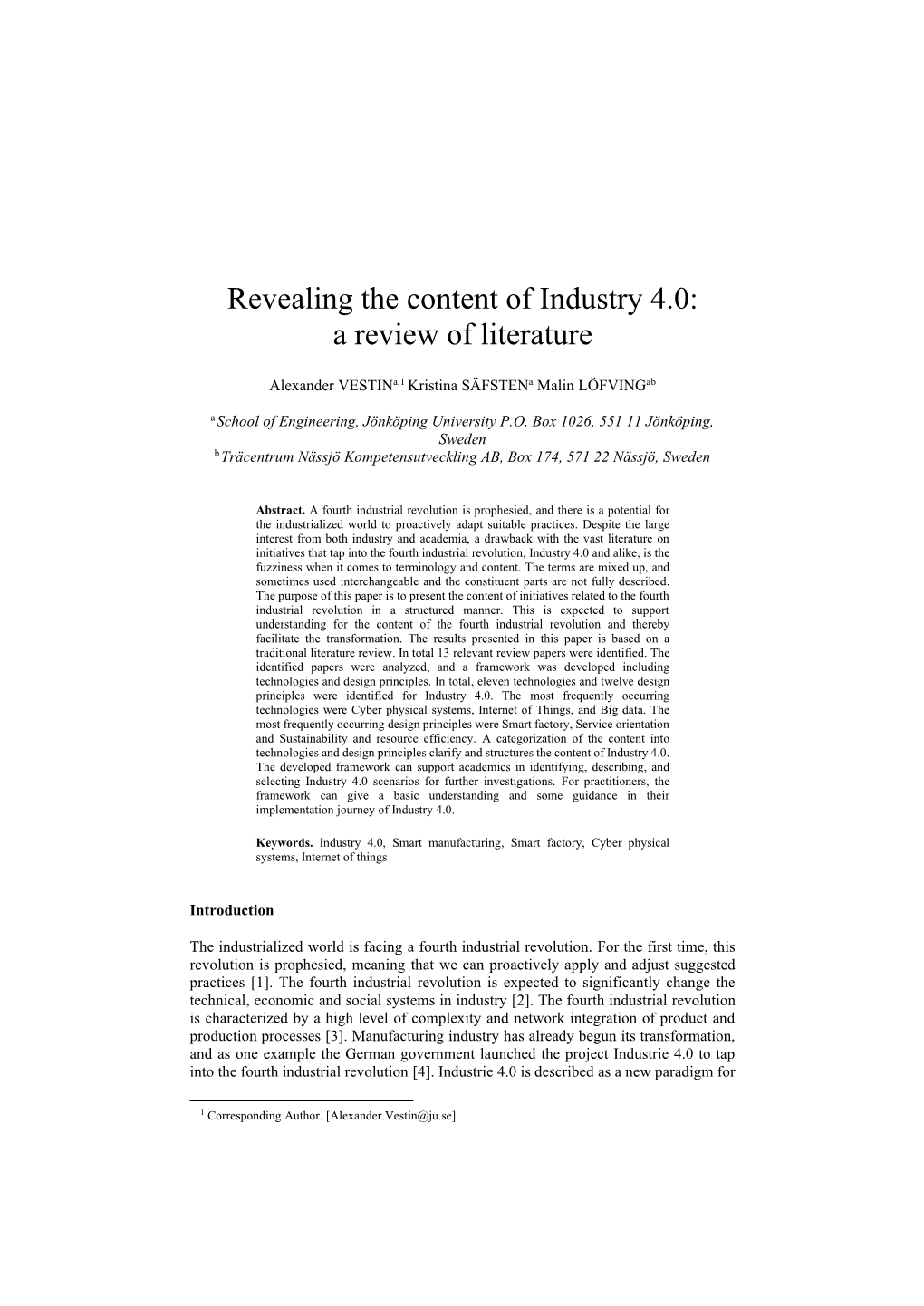 Revealing the Content of Industry 4.0: a Review of Literature