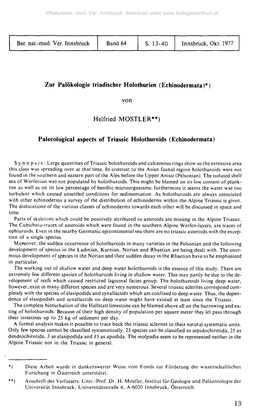 Zur Palökologie Triadischer Holothurien (Echinodermata)*)