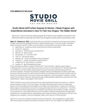 Studio Movie Grill Further Expands Its Movies + Meals Program with Dreamworks Animation’S How to Train Your Dragon: the Hidden World