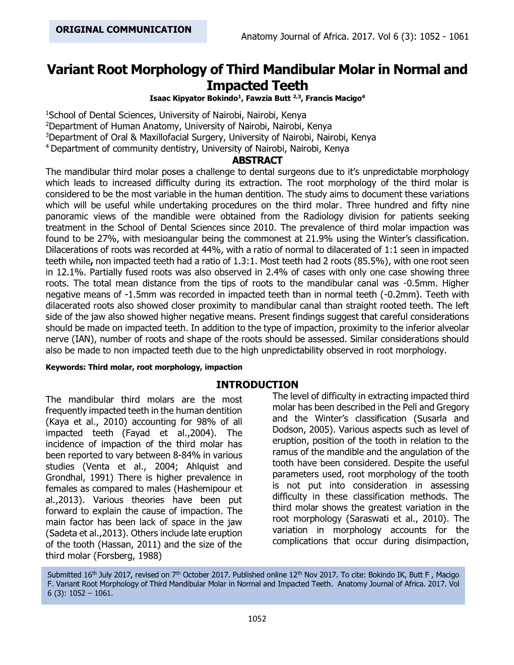 Variant Root Morphology of Third Mandibular Molar in Normal and Impacted Teeth