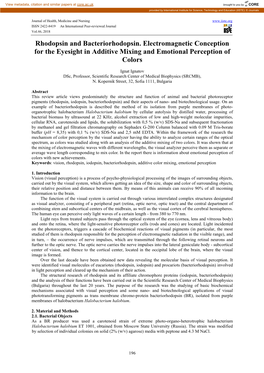 Rhodopsin and Bacteriorhodopsin. Electromagnetic Conception for the Eyesight in Additive Mixing and Еmotional Perception of Colors