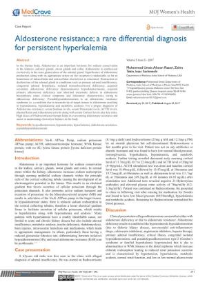 Aldosterone Resistance; a Rare Differential Diagnosis for Persistent Hyperkalemia
