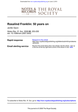 Rosalind Franklin: 50 Years On