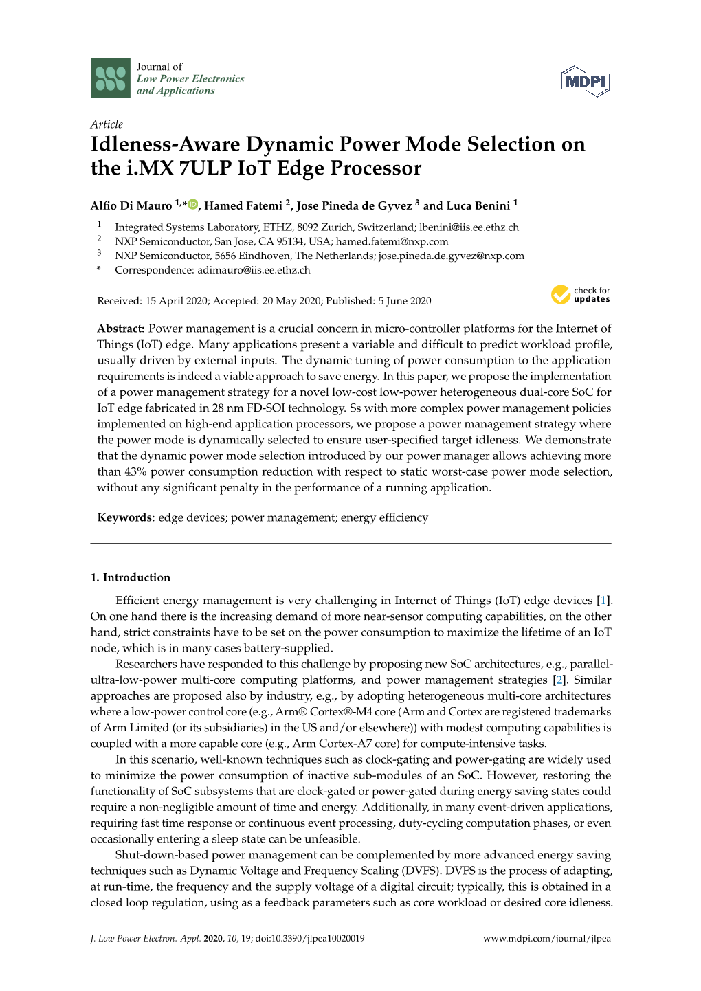 Idleness-Aware Dynamic Power Mode Selection on the I.MX 7ULP Iot Edge Processor