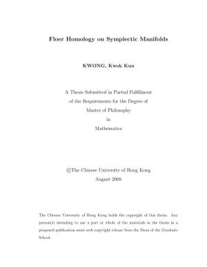 Floer Homology on Symplectic Manifolds