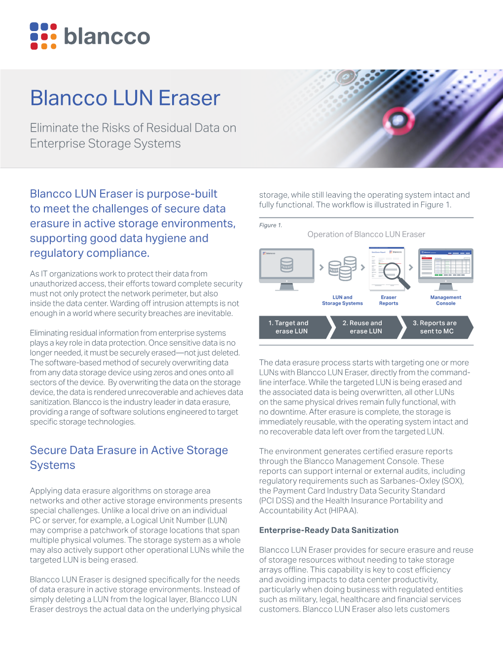 Blancco LUN Eraser Eliminate the Risks of Residual Data on Enterprise Storage Systems
