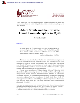 Adam Smith and the Invisible Hand: from Metaphor to Myth1