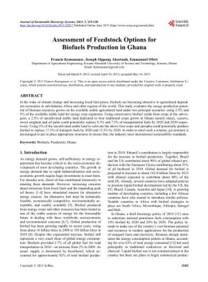 Assessment of Feedstock Options for Biofuels Production in Ghana