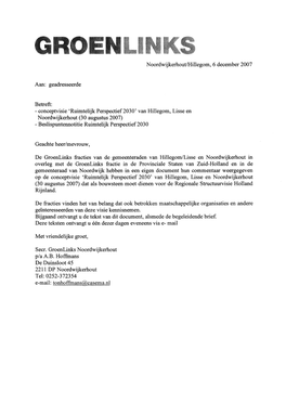 24-5B Reactie GL Noordwijkerhout En Hillegom Op Conceptvisie Ruimtelijk Beleid
