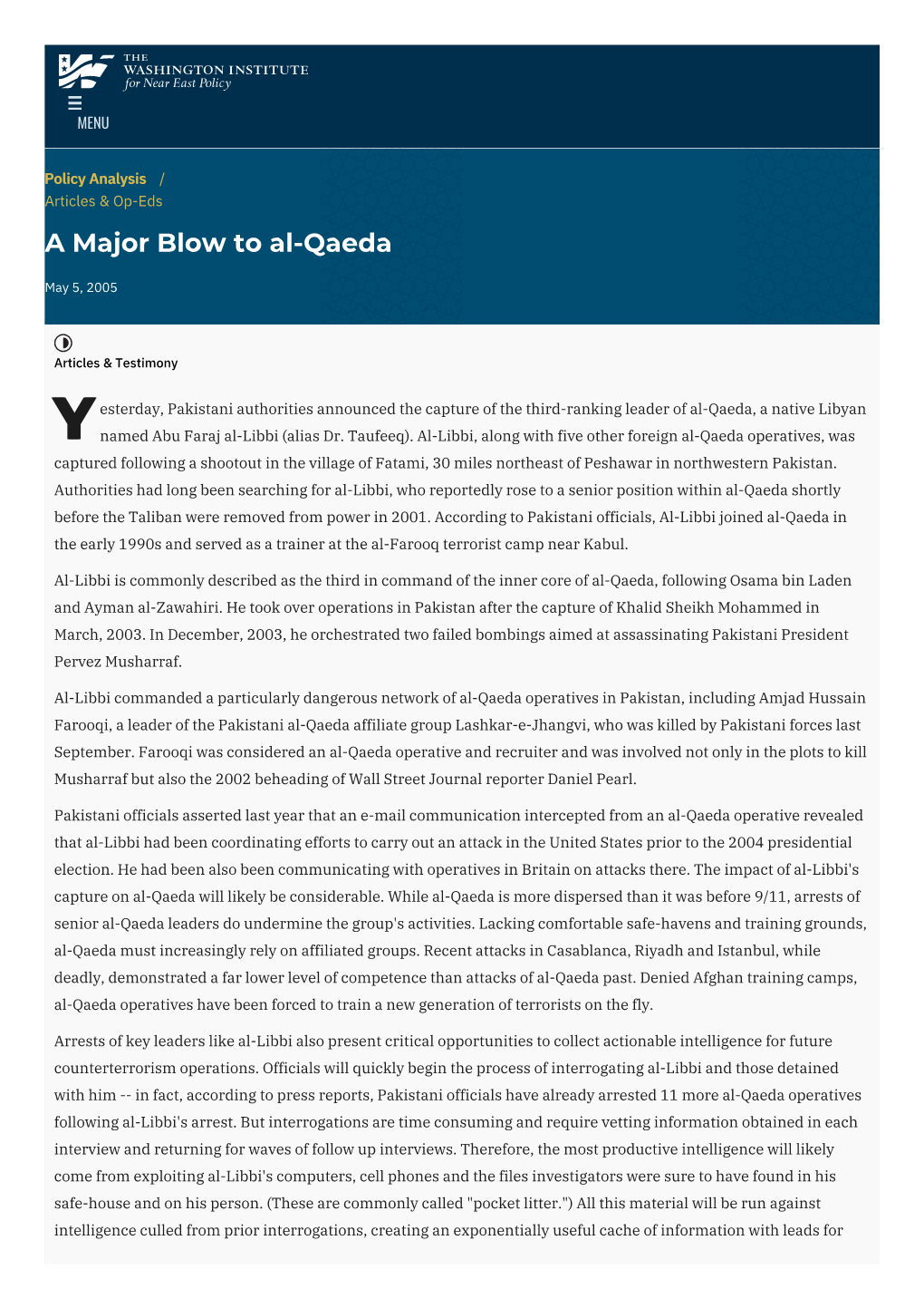 A Major Blow to Al-Qaeda | the Washington Institute