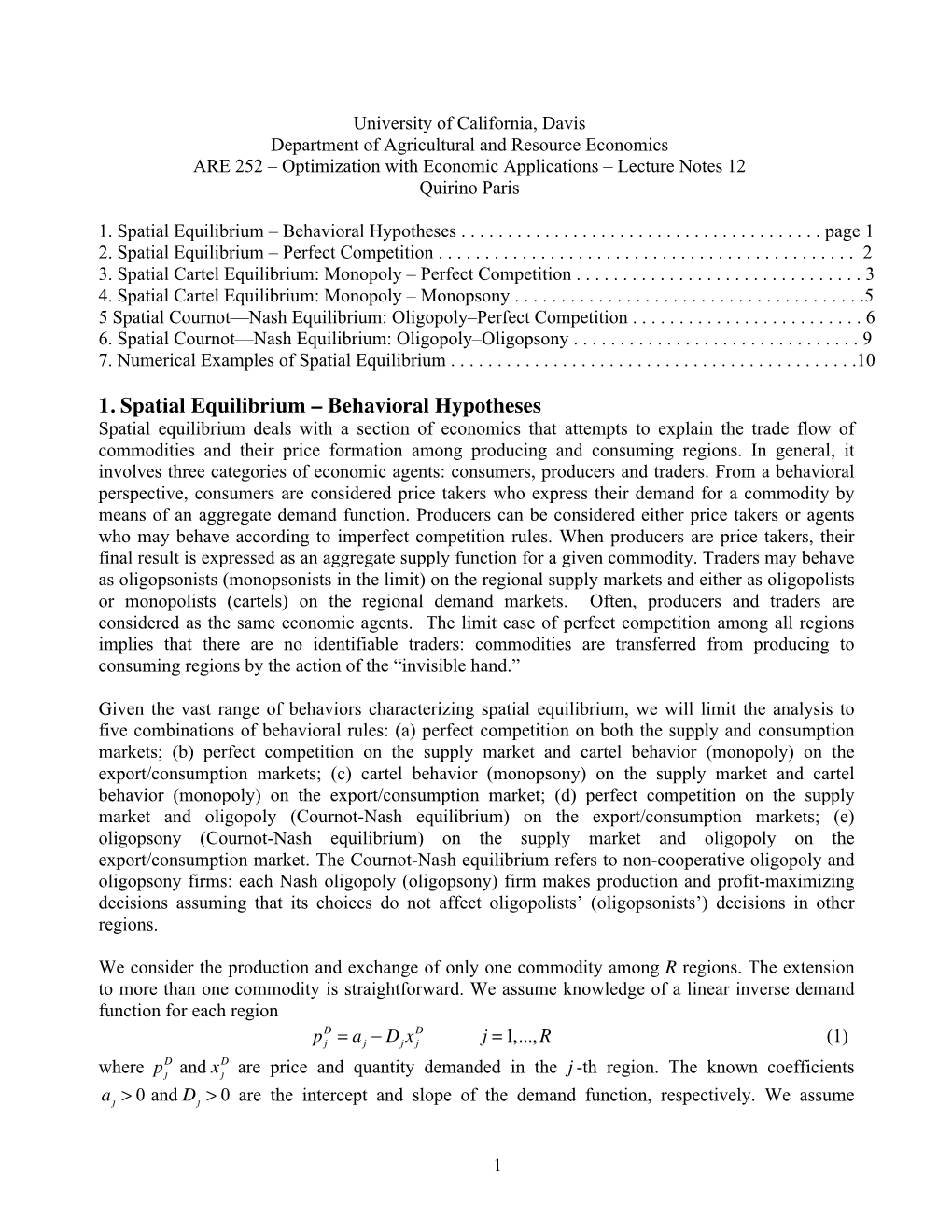 ARE 252 – Optimization with Economic Applications – Lecture Notes 12 Quirino Paris