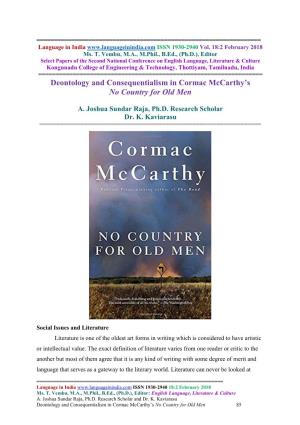 Deontology and Consequentialism in Cormac Mccarthy's No Country For