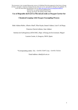 Use of Hopcalite Derived Cu-Mn Mixed Oxide As Oxygen Carrier for Chemical Looping with Oxygen Uncoupling Process