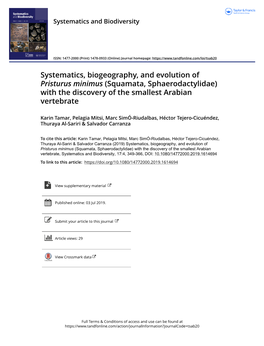 Systematics, Biogeography, and Evolution of Pristurus Minimus (Squamata, Sphaerodactylidae) with the Discovery of the Smallest Arabian Vertebrate
