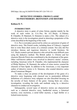 DETECTIVE STORIES: from CLASSIC to POSTMODERN. DEFINITION and HISTORY Koliasa O. V