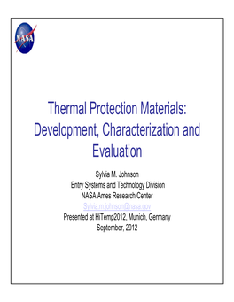 Thermal Protection Materials: Development, Characterization and Evaluation