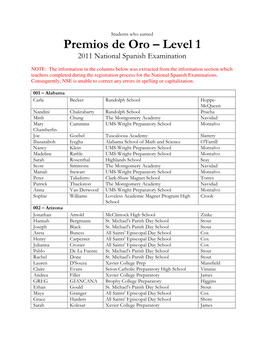 Level 1 2011 National Spanish Examination