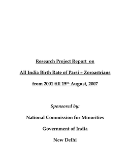 Research Project Report on All India Birth Rate of Parsi – Zoroastrians
