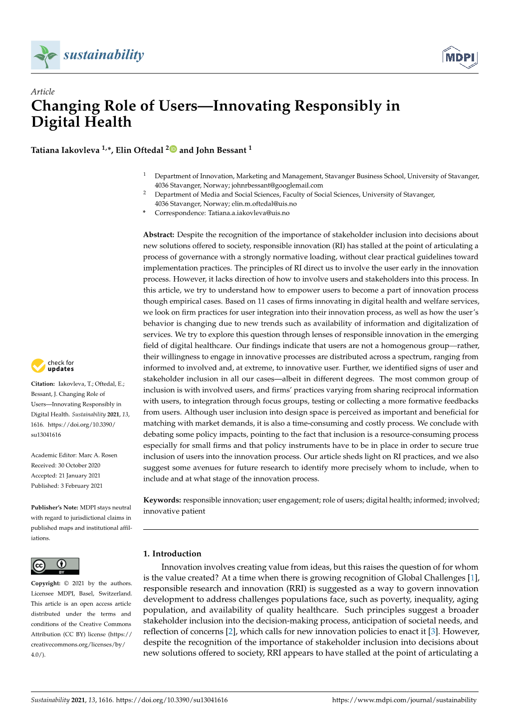 Changing Role of Users—Innovating Responsibly in Digital Health