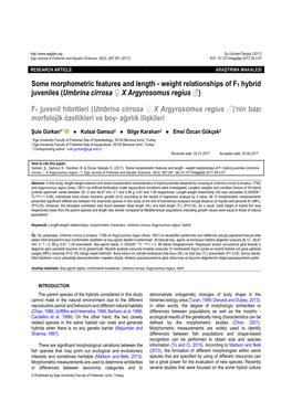 Weight Relationships of F1 Hybrid Juveniles (Umbrina Cirrosa Χ Argyrosomus Regius
