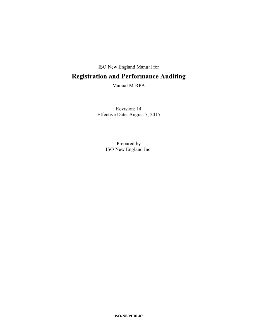 Registration and Performance Auditing Manual