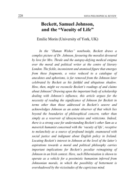 Beckett, Samuel Johnson, And... the “Vacuity of Life”