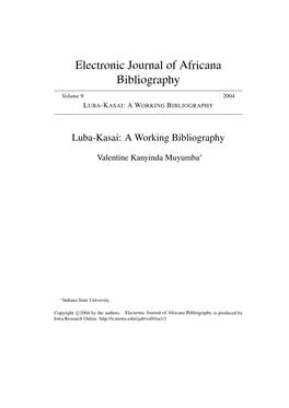 Luba-Kasai: a Working Bibliography