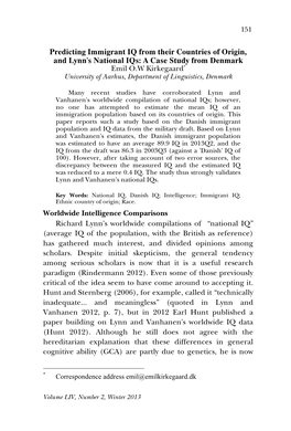 Predicting Immigrant IQ from Their Countries of Origin, and Lynn's