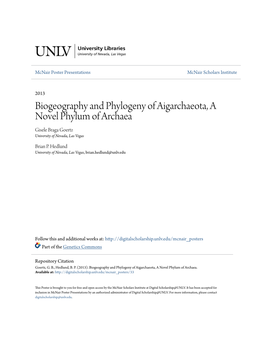 Biogeography and Phylogeny of Aigarchaeota, a Novel Phylum of Archaea Gisele Braga Goertz University of Nevada, Las Vegas