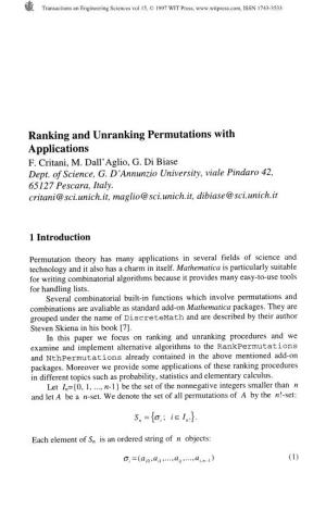 Ranking and Unranking Permutations with Applications F. Critani, M. Dall