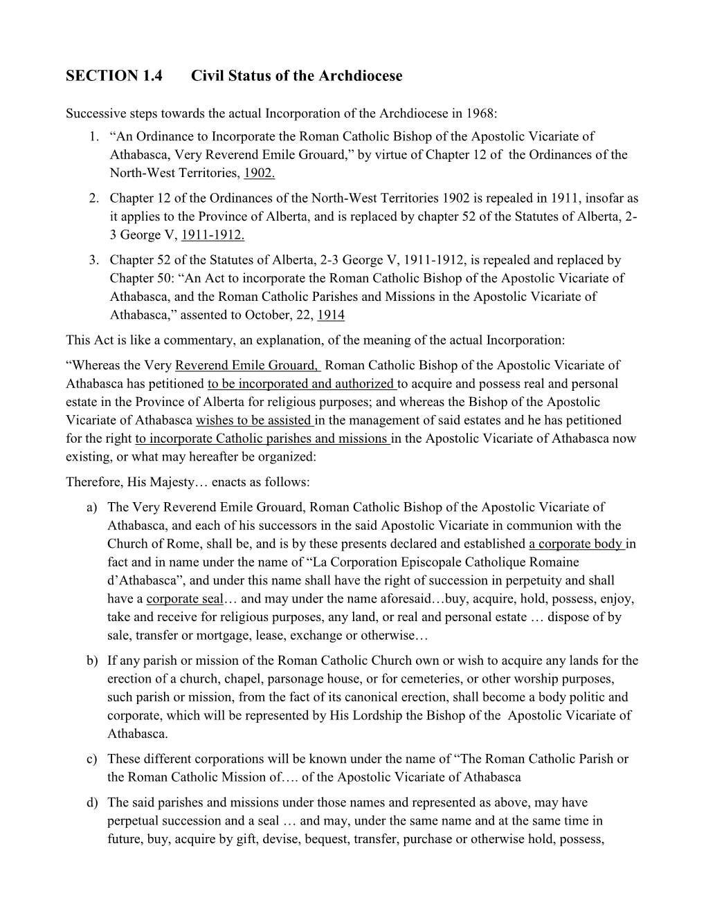 SECTION 1.4 Civil Status of the Archdiocese