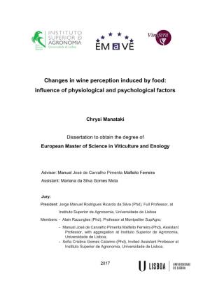 Changes in Wine Perception Induced by Food: Influence of Physiological and Psychological Factors