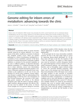 Genome Editing for Inborn Errors of Metabolism: Advancing Towards the Clinic Jessica L