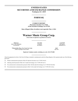 Warner Music Group Corp. (Exact Name of Registrant As Specified in Its Charter)