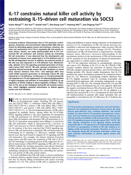 IL-17 Constrains Natural Killer Cell Activity by Restraining IL-15–Driven Cell Maturation Via SOCS3