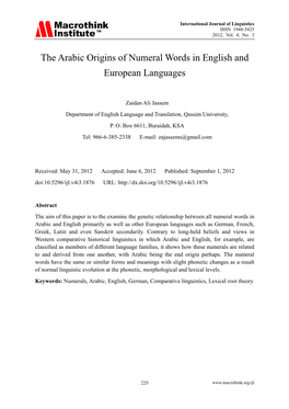 The Arabic Origins of Numeral Words in English and European Languages
