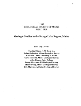 1997 Geologic Studies in the Sebago Lake Region, Maine
