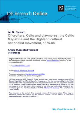 Of Crofters, Celts and Claymores: the Celtic Magazine and the Highland Cultural Nationalist Movement, 1875-88