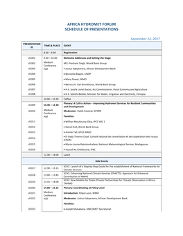 AHF Schedule of Presentations