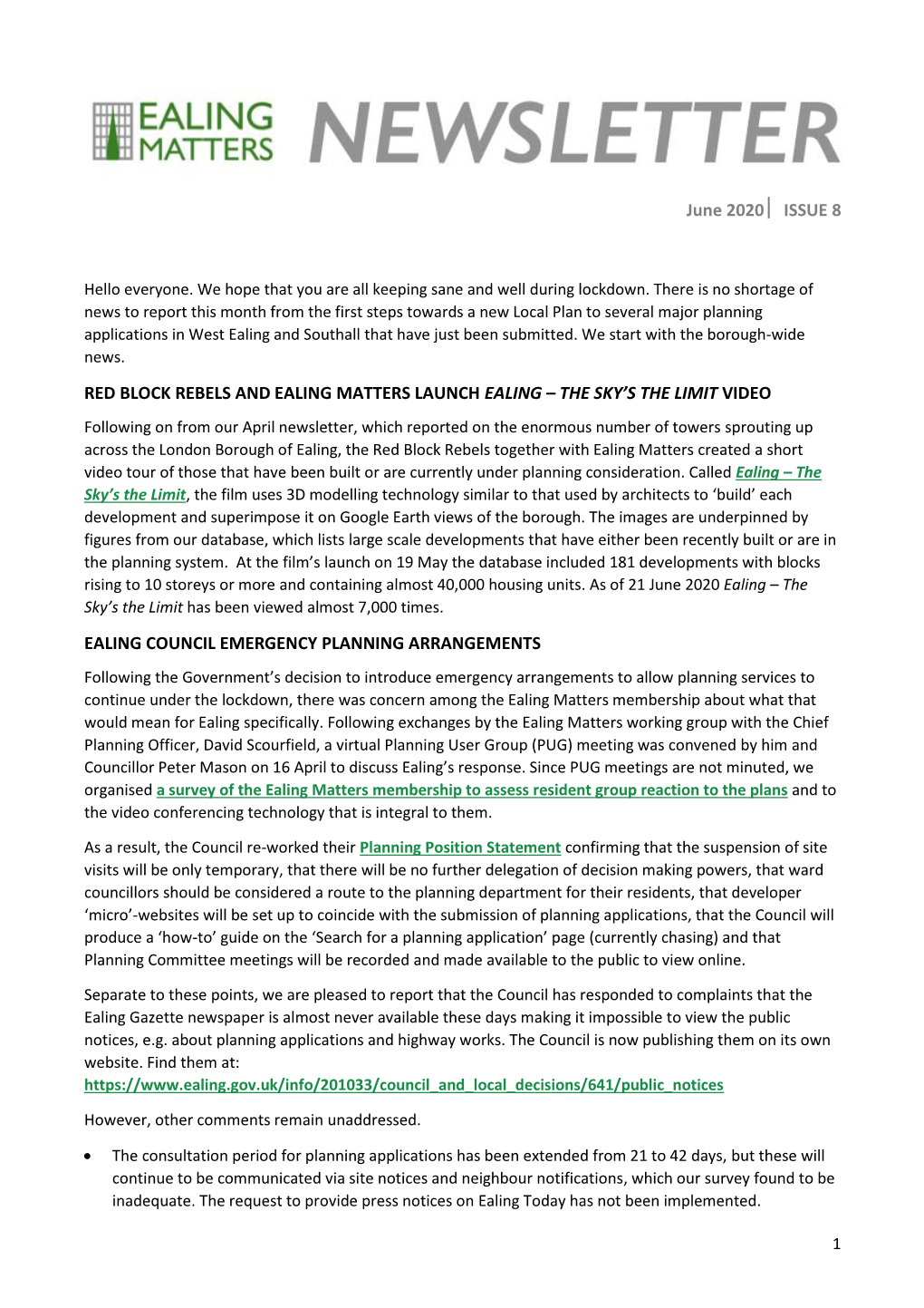 June 2020 ISSUE 8 RED BLOCK REBELS and EALING MATTERS