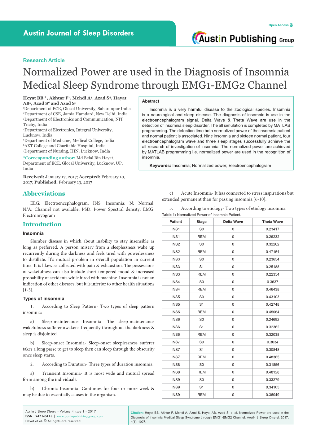 Normalized Power Are Used in the Diagnosis of Insomnia Medical Sleep Syndrome Through EMG1-EMG2 Channel