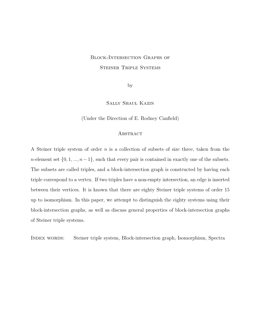 Block-Intersection Graphs of Steiner Triple Systems by Sally