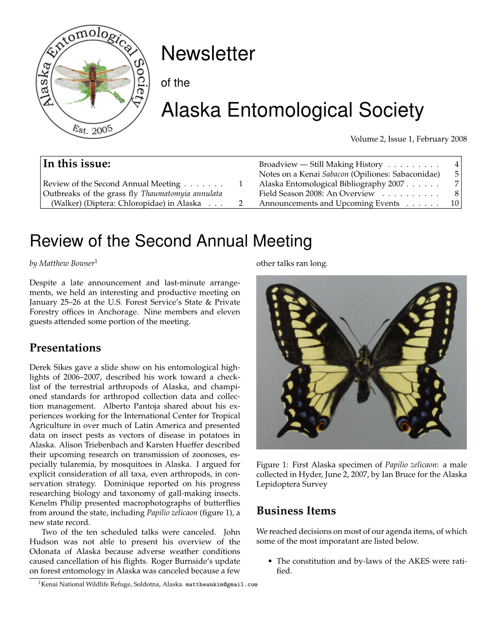 Newsletter Alaska Entomological Society