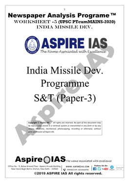 India Missile Dev. Programme S&T (Paper-3)