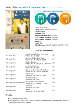 Andy Gibb's Greatest Hits Mp3, Flac, Wma