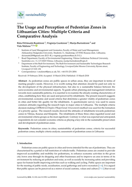 The Usage and Perception of Pedestrian Zones in Lithuanian Cities: Multiple Criteria and Comparative Analysis