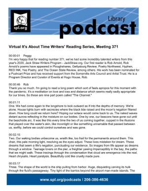 Virtual It's About Time Writers' Reading Series, Meeting 371